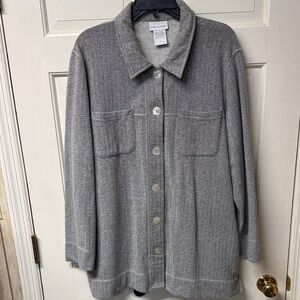 Soft Surroundings 1X gray herringbone print cotton-blend shacket cozy NWOT